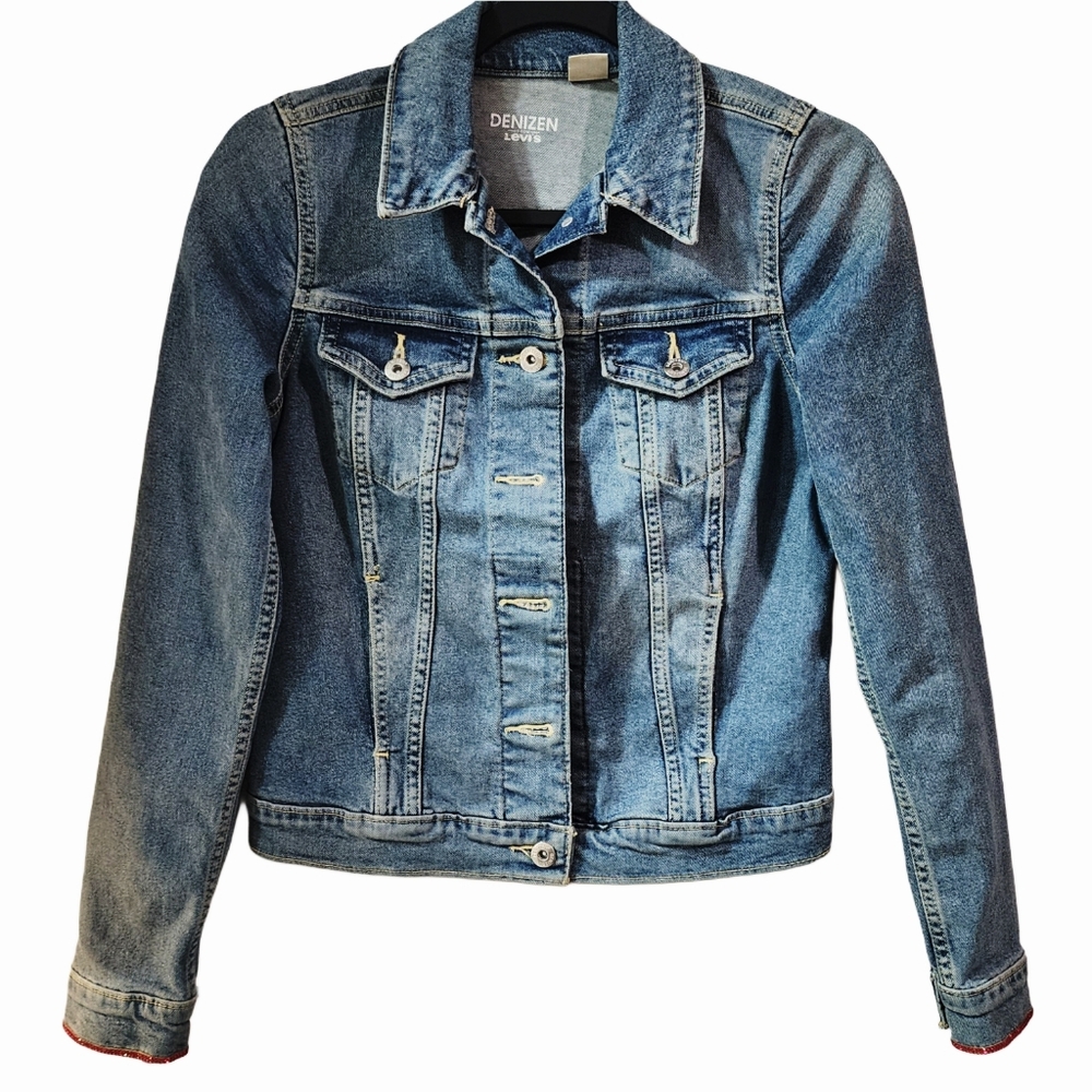 Levi's Denizen Jean Jacket Upcycled W/3D Custom Frida Kahlo Floral Back Design - Picture 7 of 12